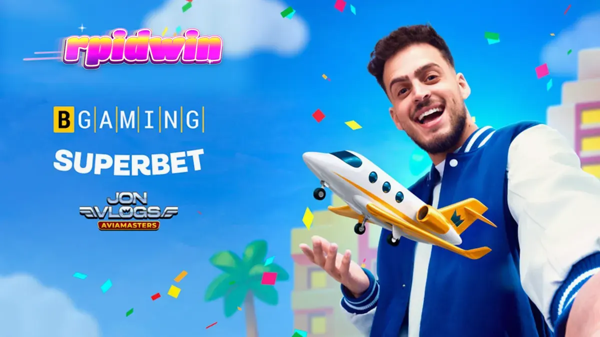 Tampilan visual dari game Jon Vlogs Aviamasters dengan latar belakang kota ikonik.